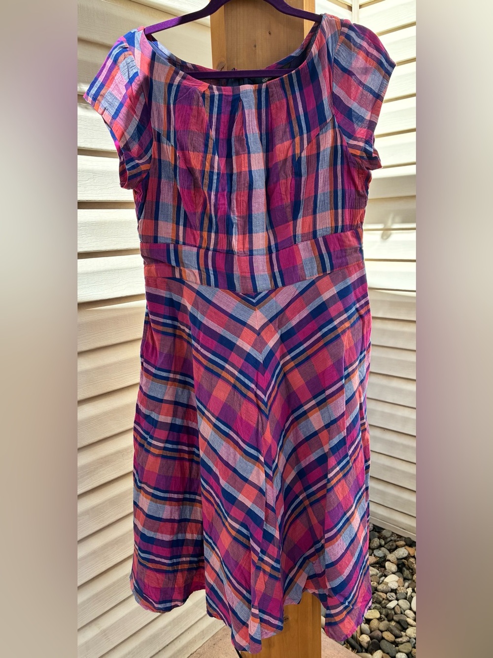 eshakti Women’s Plaid Summer Dress in Pink & Blue